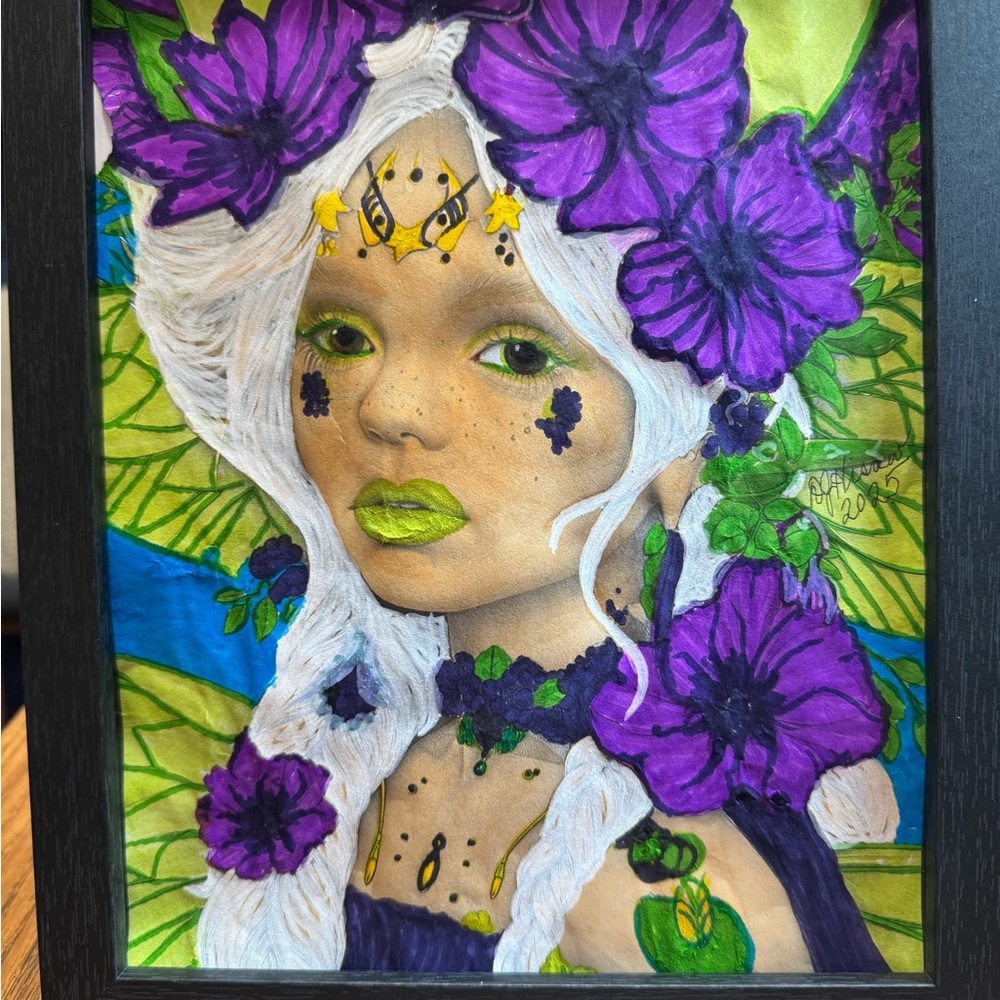 Whimsical Purple and Green Floral Illustration